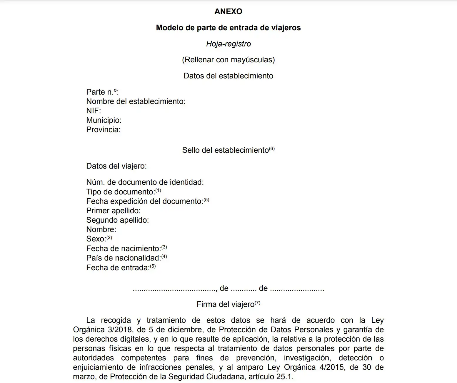 Plantilla Parte de Viajeros